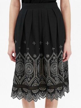 French Connection Black Skirt with Embroidered Hem